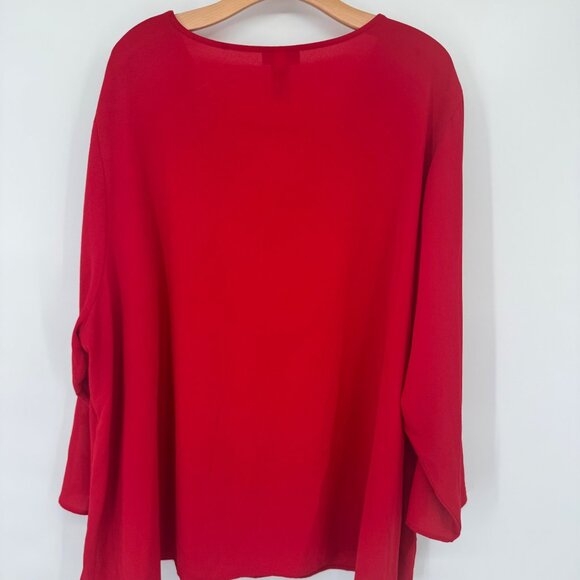 Catherines Red V-Neck Long Sleeve Top Rhinestone Accent size 3X 26/28W - Picture 8 of 11